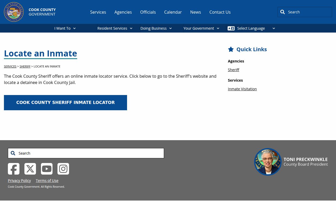 Cook County jail roster inmate locator search portal