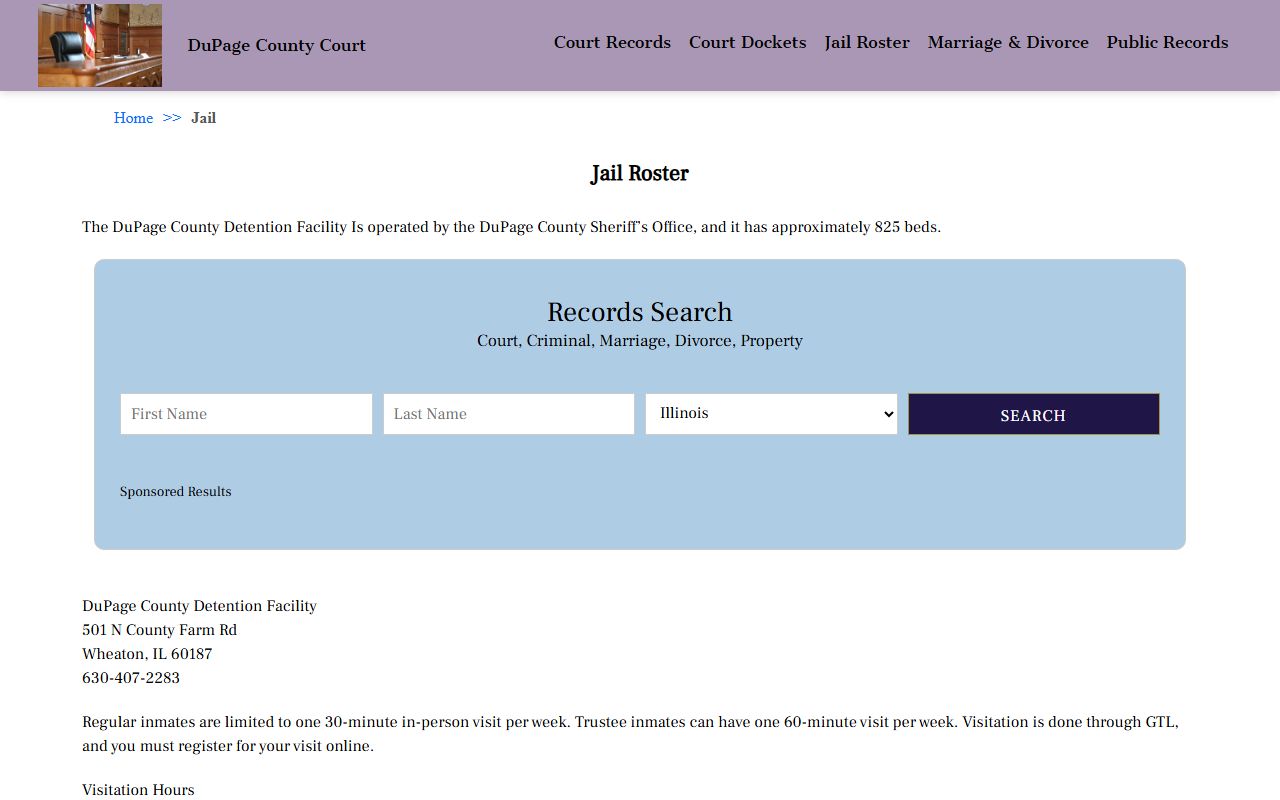 DuPage County Court jail roster search page