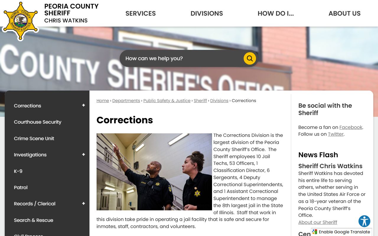 Peoria County corrections division page for jail roster information