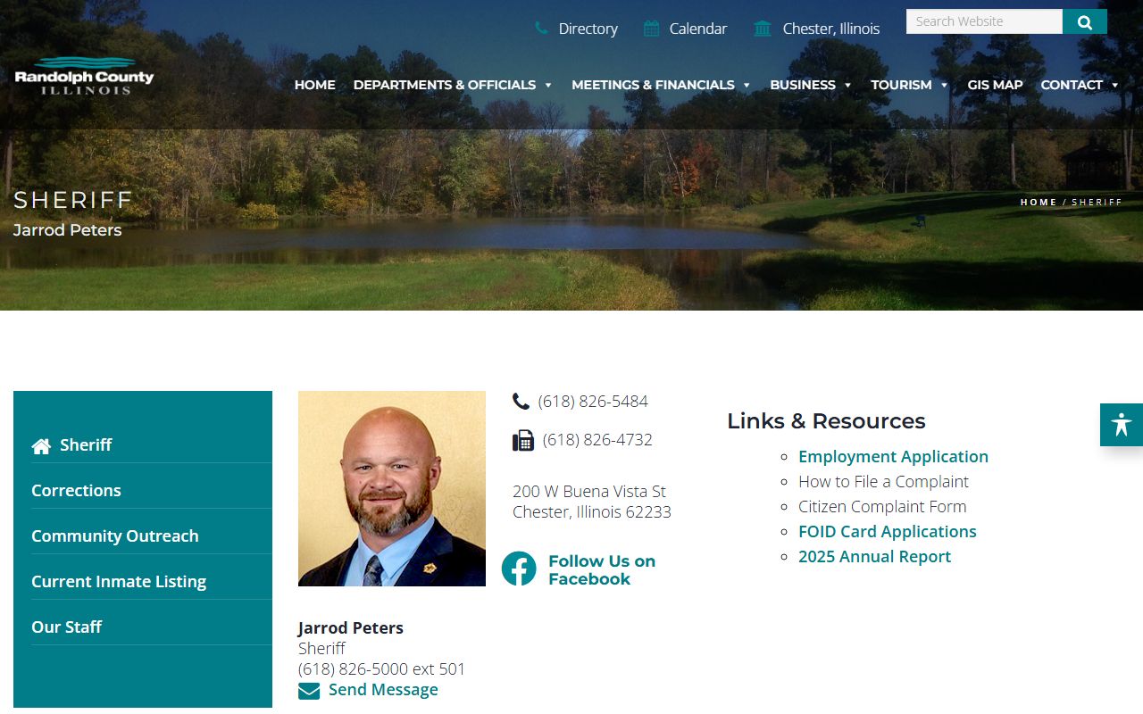 Randolph County Sheriff homepage for jail roster and county services in Illinois
