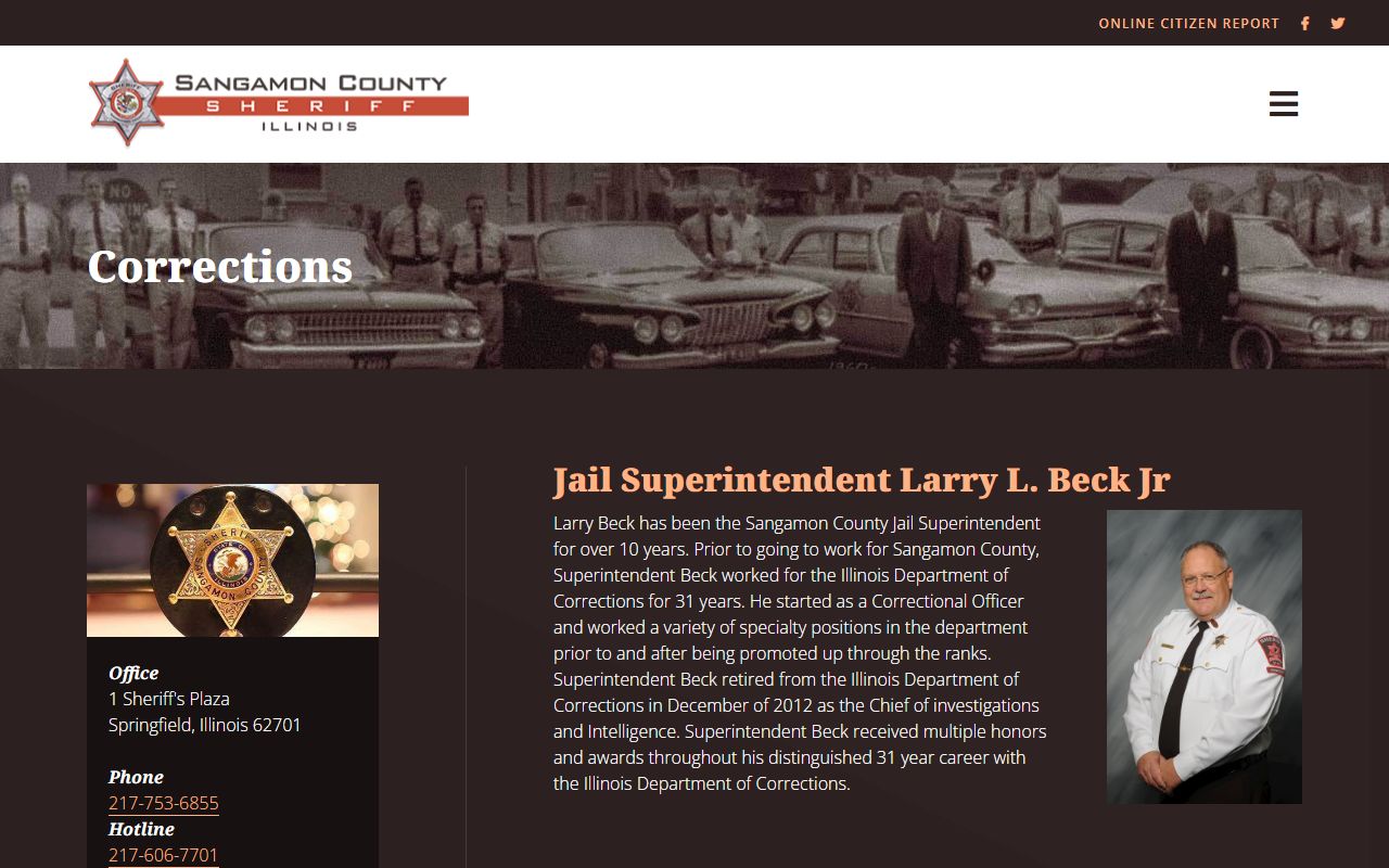 Sangamon County corrections division page for jail roster information