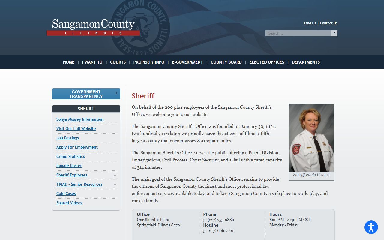 Sangamon County government website with sheriff and jail roster links