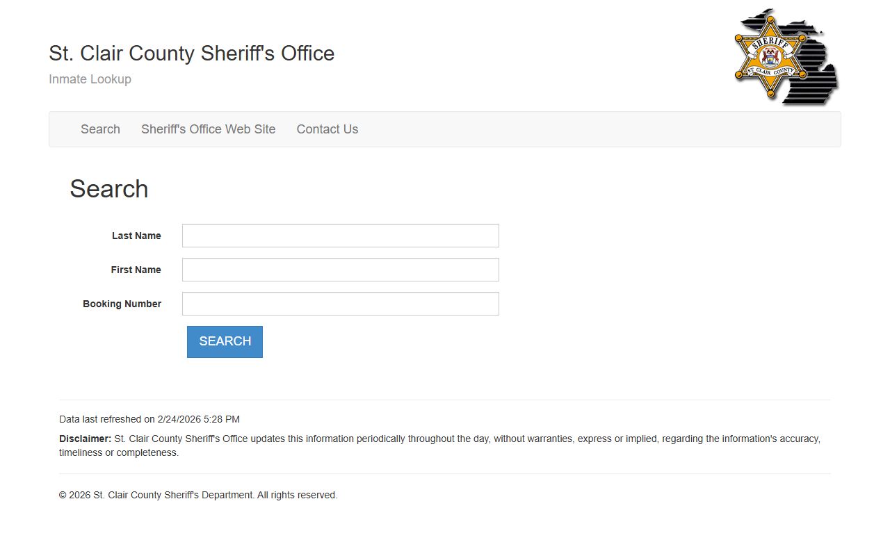 St. Clair County inmate search page for jail roster lookups