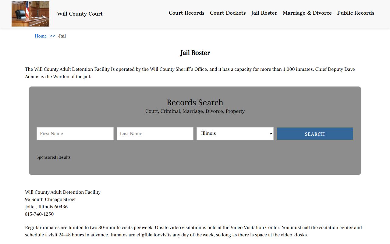 Will County Court jail roster search page