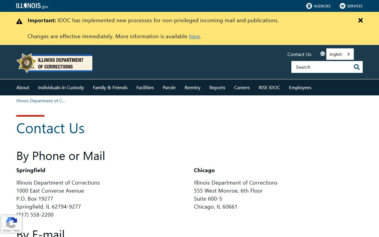 IDOC contact information for Illinois jail roster inquiries