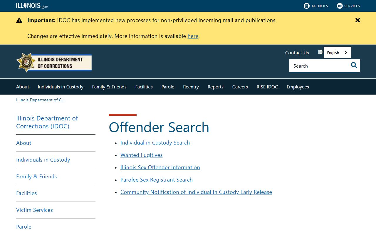 Illinois jail roster IDOC offender search portal